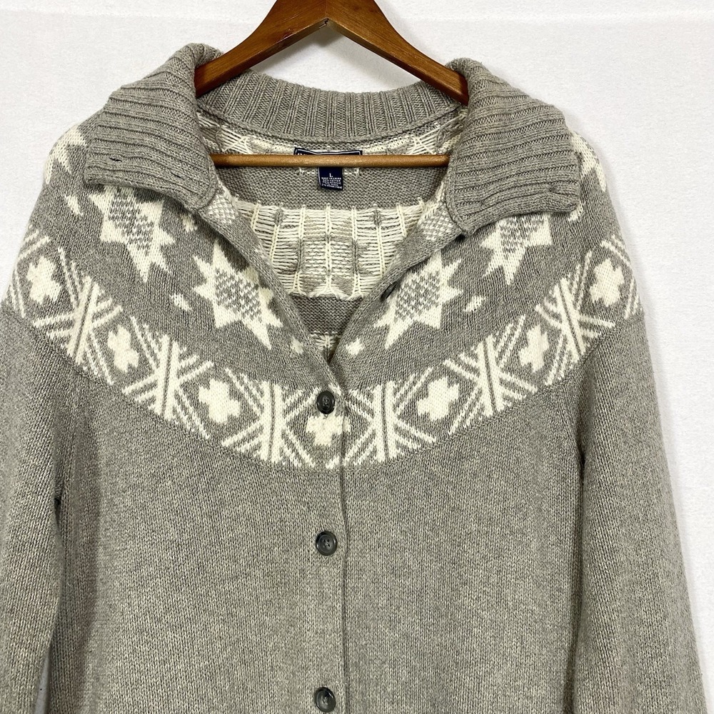 American‎ Living Large Gray Shawl Collar Cardigan Sweater Ralph Lauren Fair Isle - Picture 2 of 4